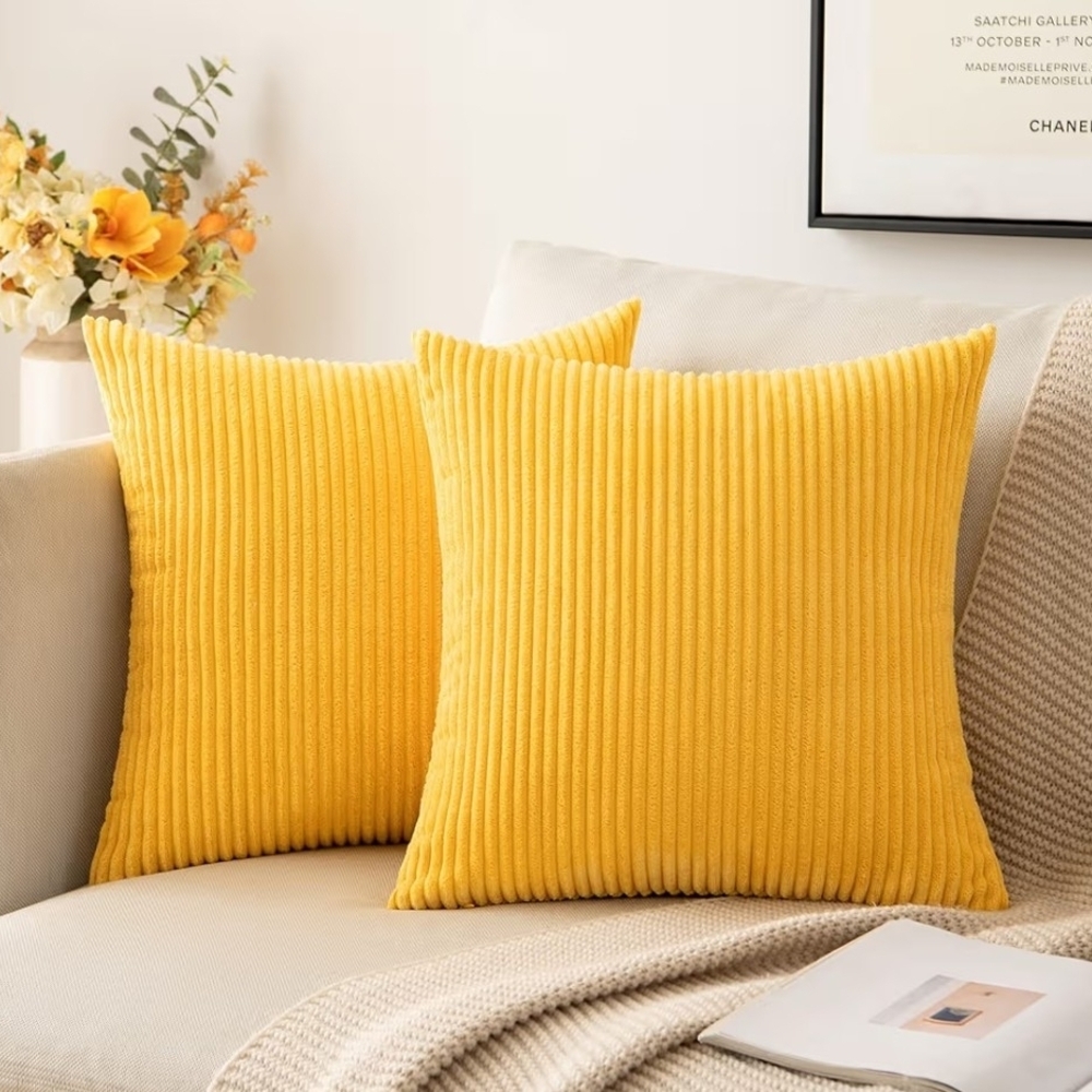 Set Of 2 Mustard Yellow Corduroy Accent Pillow Covers Size 20x20